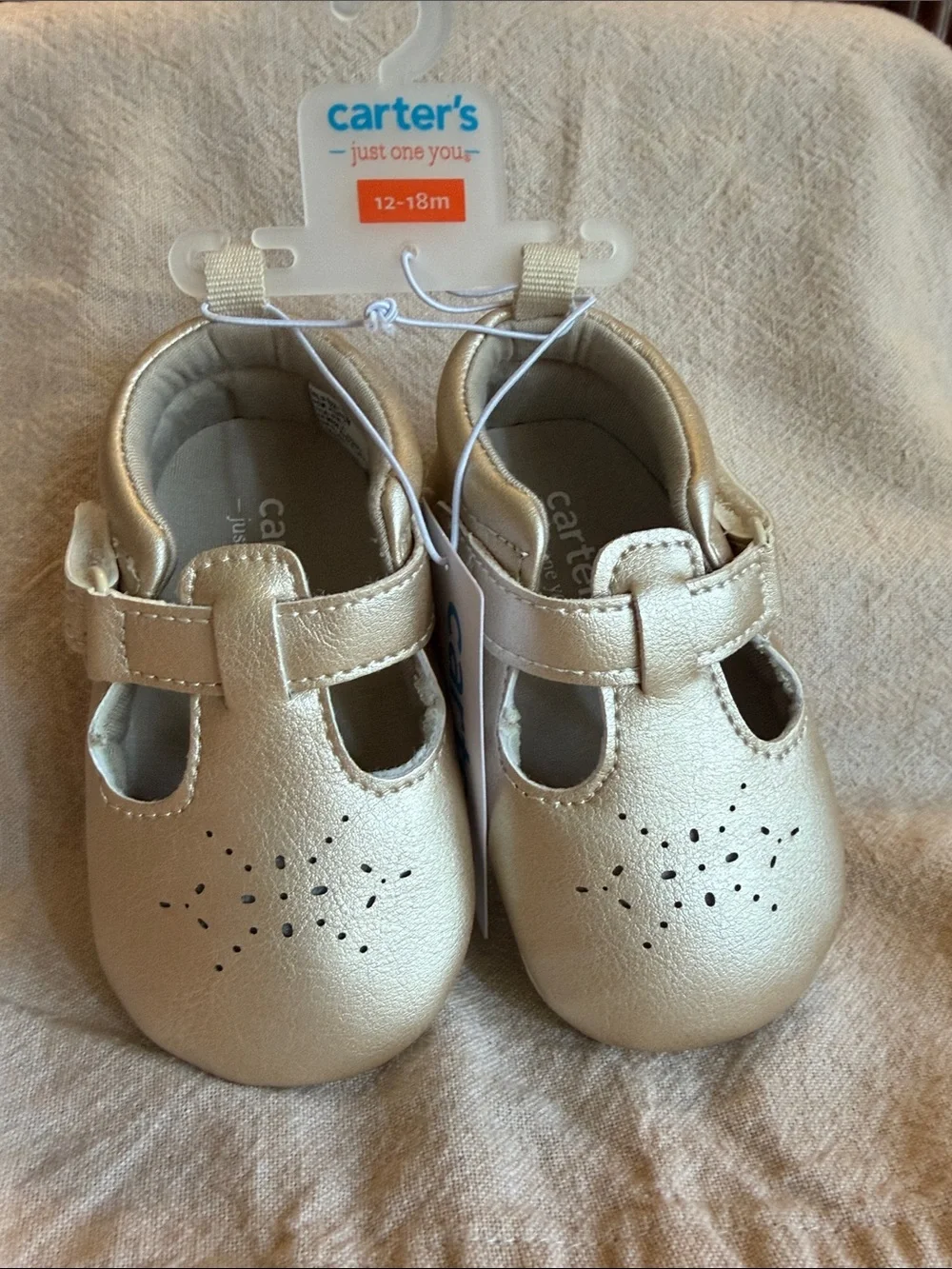 NWT~ Carter's Metallic Gold T-Strap Mary Jane Baby Shoes. SZ 12~18 Months
